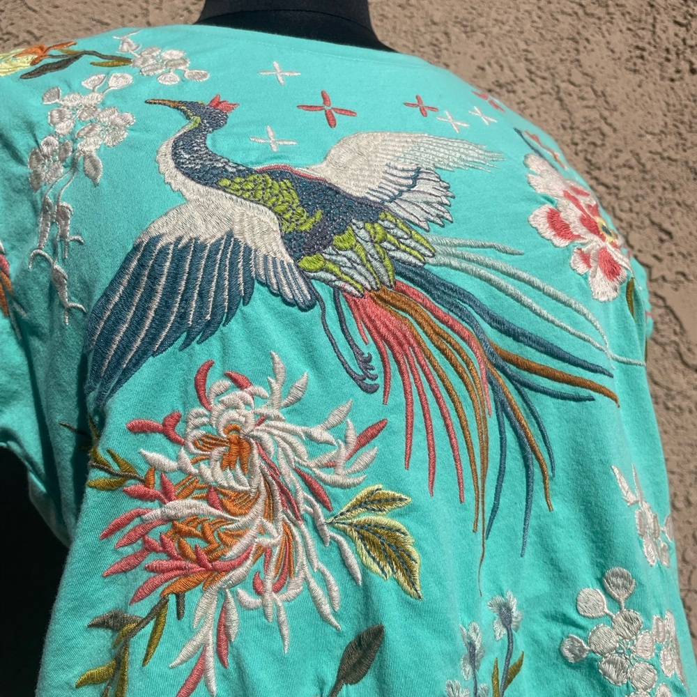 Johnny Was Turquoise Embroidered Short Sleeve Top - Picture 2 of 11